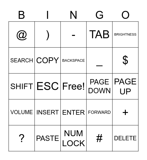 Keyboard Bingo Card