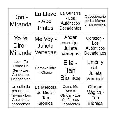 Benei Tikva Bingo Card