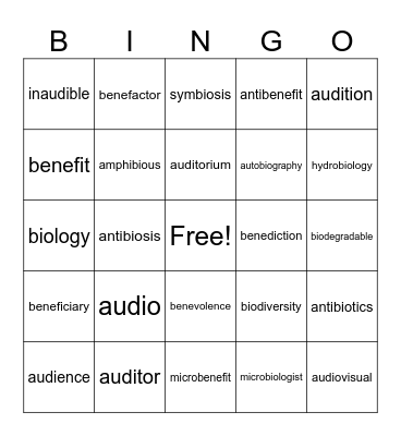 AUD - BENE - BIO Bingo Card