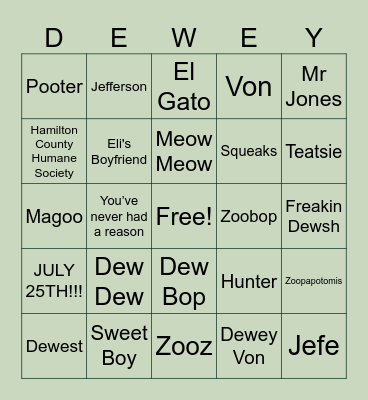 Dewey Vons Bday!! Bingo Card