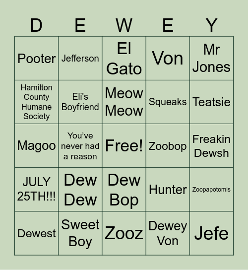 Dewey Vons Bday!! Bingo Card