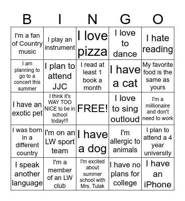 People Bingo Card