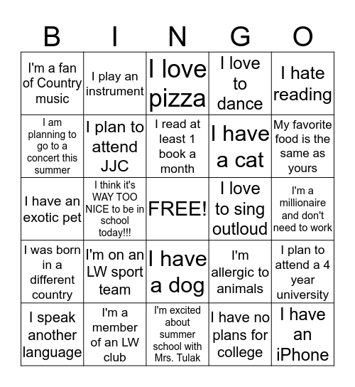 People Bingo Card