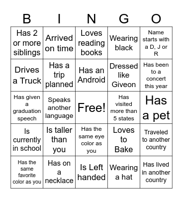 Graduation Bingo Card