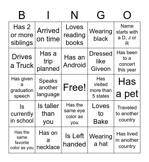 Graduation Bingo Card