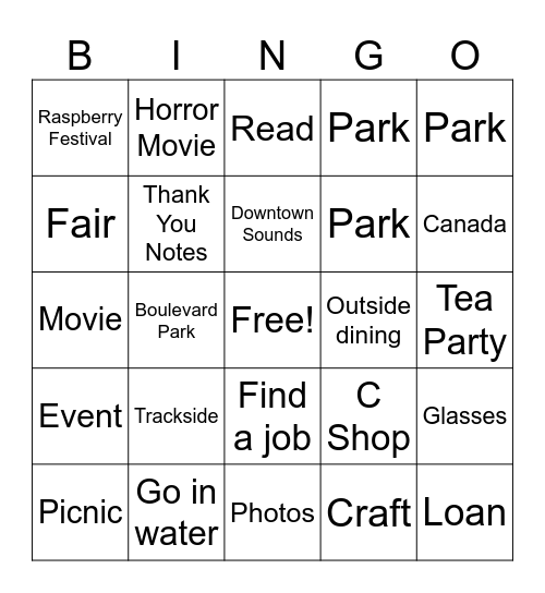Summer 2026 Bingo Card