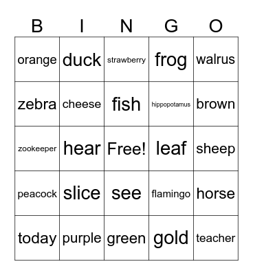 Vocabulary Bingo Card