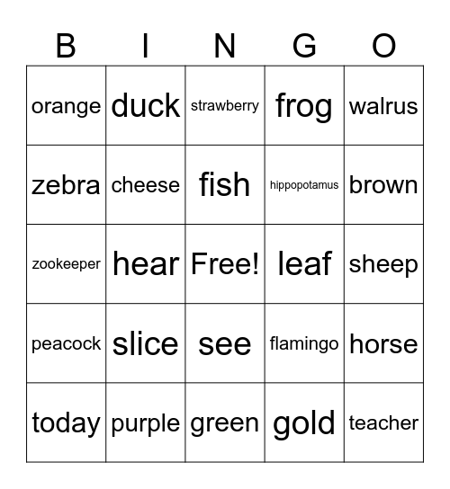 Vocabulary Bingo Card