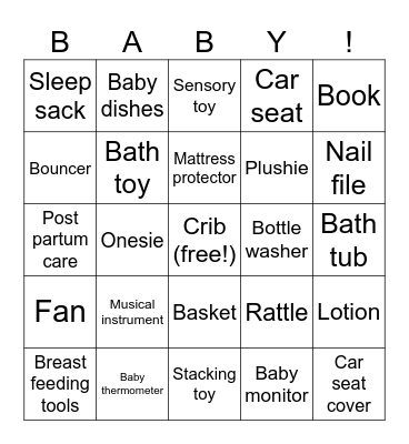 Baby Shower Bingo Card