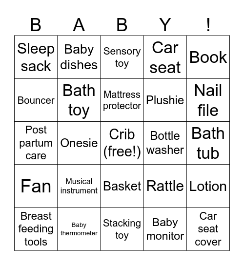 Baby Shower Bingo Card