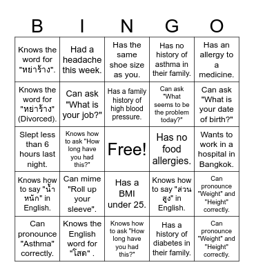 Practitioner Nurse English Bingo Card