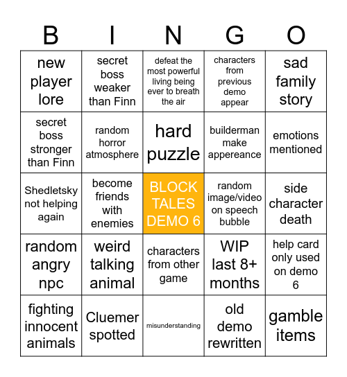 Block Tales Demo 6 Bingo Card