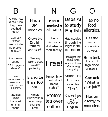 Mingle Bingo Practitionen Nurse English Bingo Card