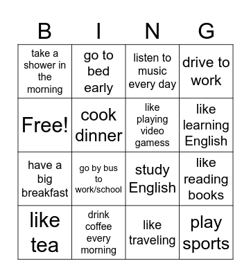 routine Bingo Card