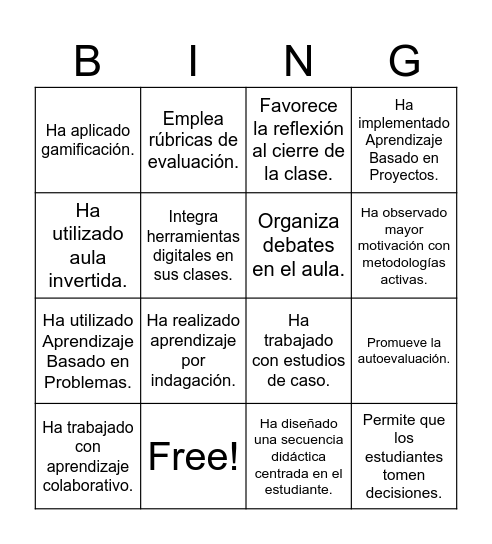 BINGO PEDAGÓGICO Bingo Card