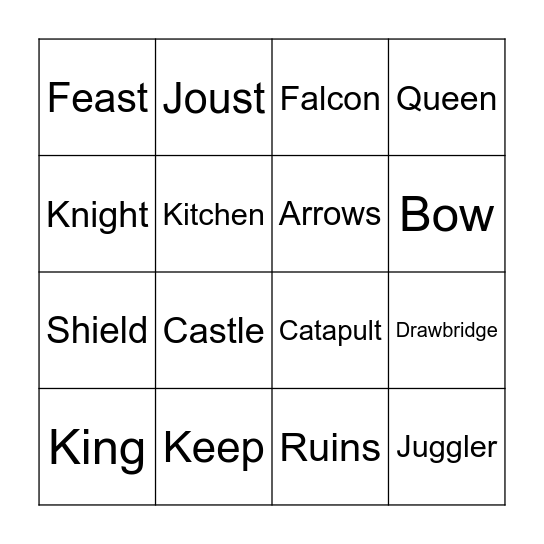 Castles Bingo Card