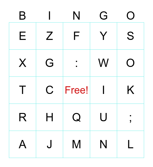 แป้นอักษรอังกฤษ Bingo Card