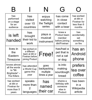 Find Someone Who... Bingo Card