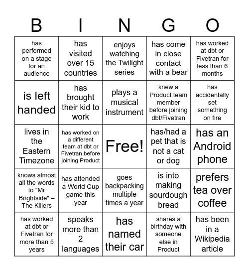 Find Someone Who... Bingo Card