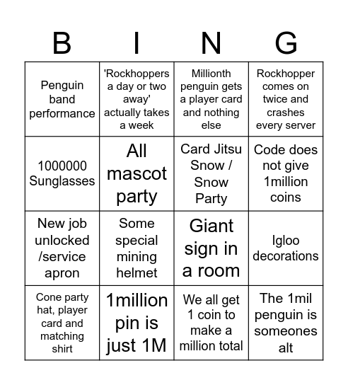 Milli Peng party Bingo Card