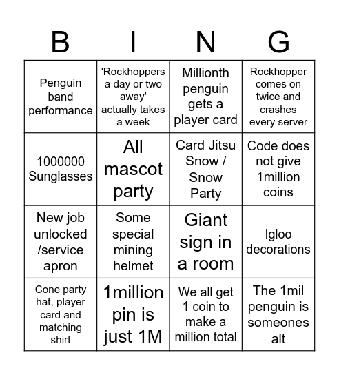 Milli Peng party Bingo Card