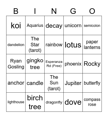 Hopecore Bingo Card
