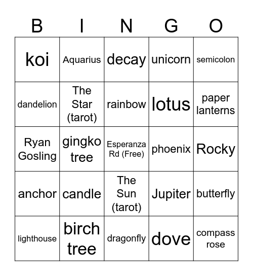 Hopecore Bingo Card