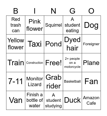 KMITL Camapus Tour Bingo Card