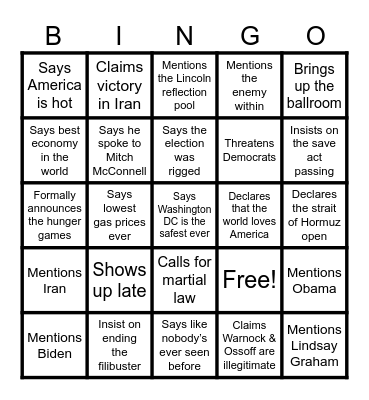 7/2026 Primetime announcement Bingo Card