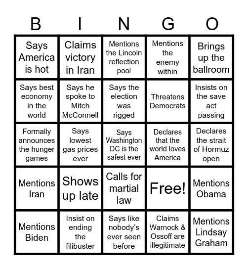 7/2026 Primetime announcement Bingo Card