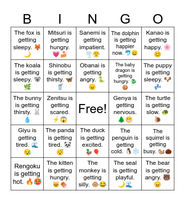 B7 L17 Tanjiro is getting hungry. 🍙😊 Bingo Card
