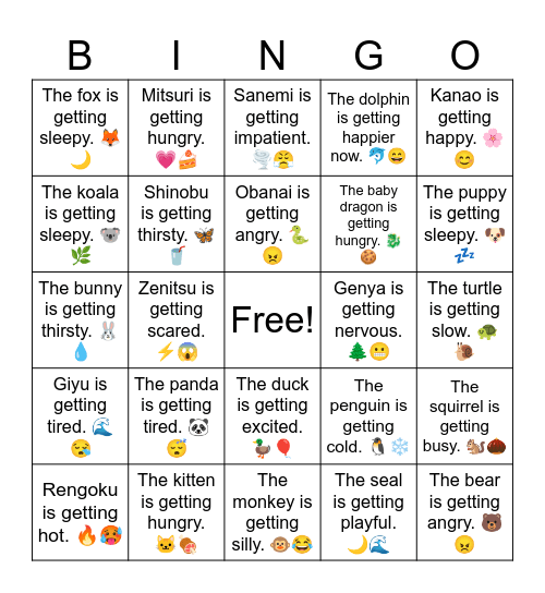 B7 L17 Tanjiro is getting hungry. 🍙😊 Bingo Card