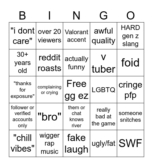 twitchie bingo Card