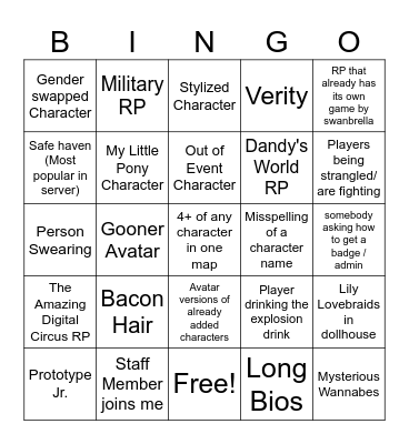 Poppy Playtime RP World Bingo Card