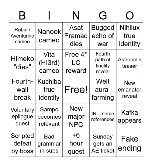 Untitled Bingo Card