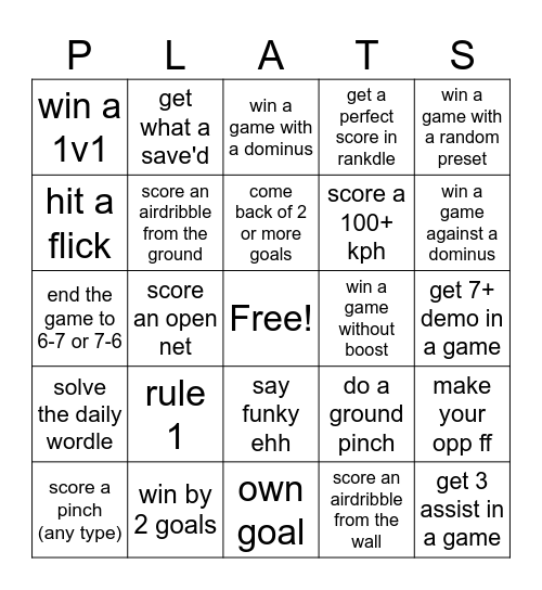 Rocket Leauge Bingo Card