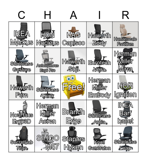 r/OfficeChairs Bingo Card