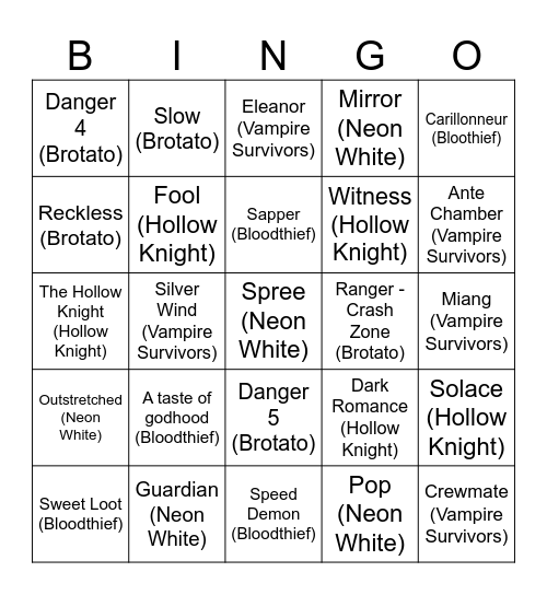Gamer Bingo Card