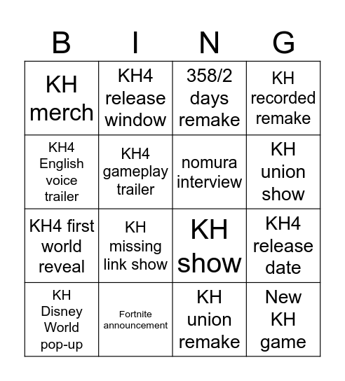 KH D23 Bingo Card