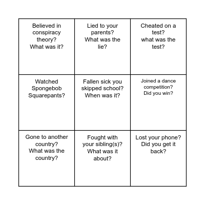 Have you ever.....? Bingo Card