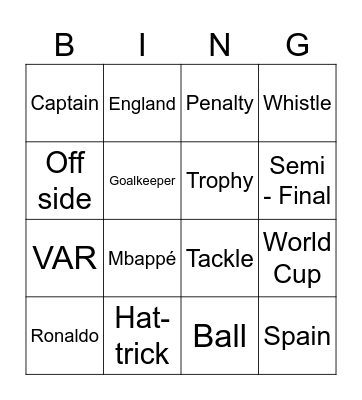 Football Bingo! Bingo Card