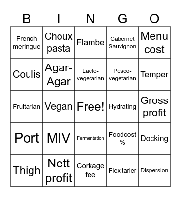 Hospitality Bingo Card
