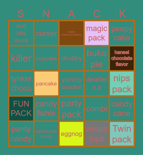 snacks for home Bingo Card