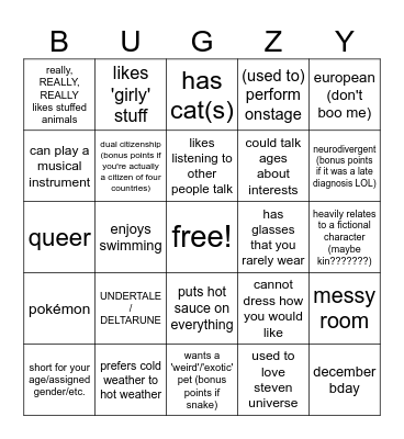 bugzingo Bingo Card