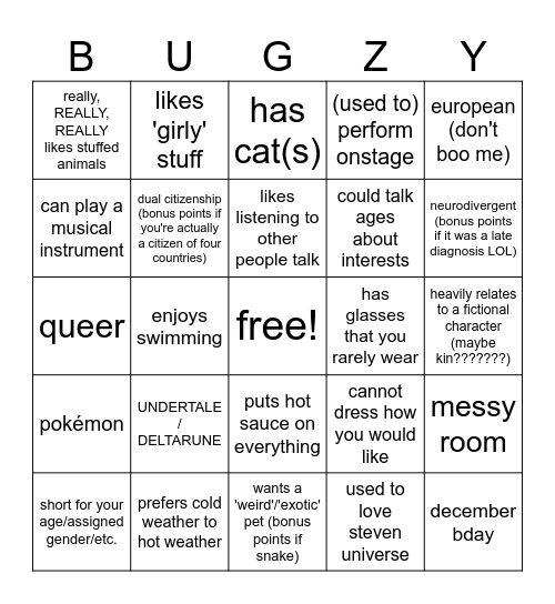 bugzingo Bingo Card