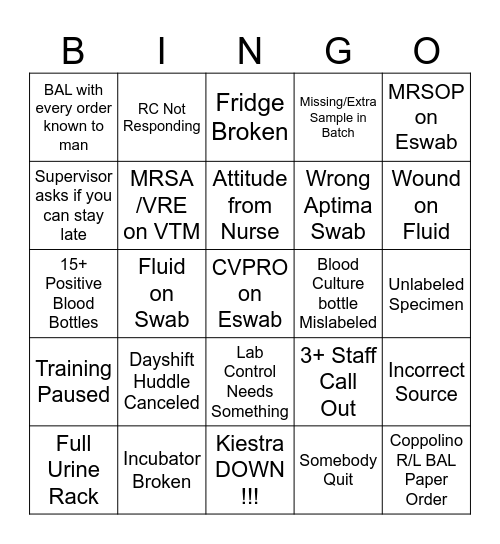 Micro Lab Bingo Card