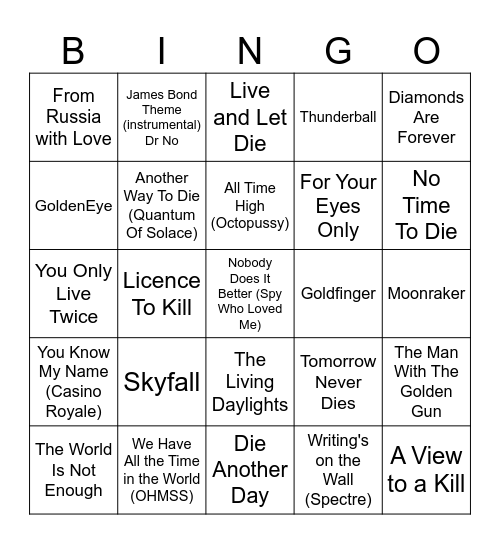 Singo Bingo 2026 - James Bond Bingo Card