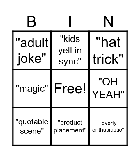Cuck in the Chair Bingo Card