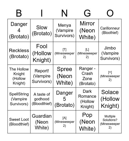 Gamer Bingo Card