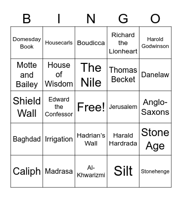Year 7 History Bingo Card